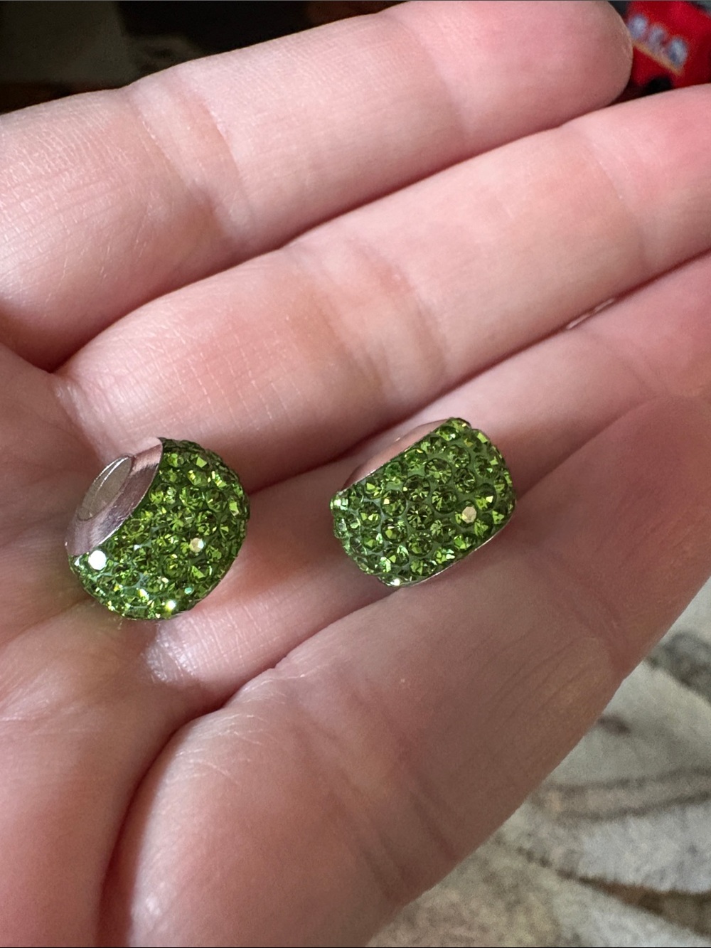 Green rhinestone charm pair